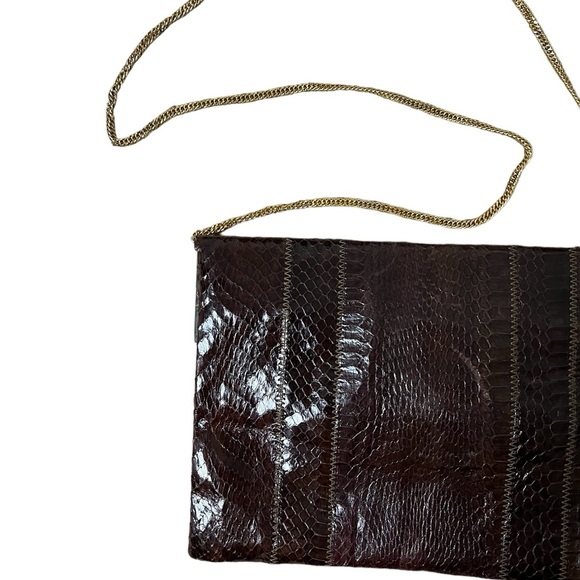 Vintage faux crocodile leather evening shoulder bag gold chain strap - Picture 6 of 9